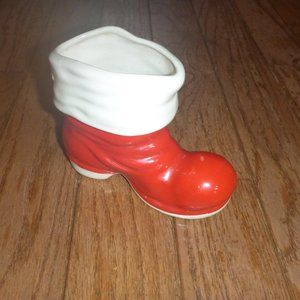 Vintage Ceramic Santa Boot Holiday Decor / Vase / Planter